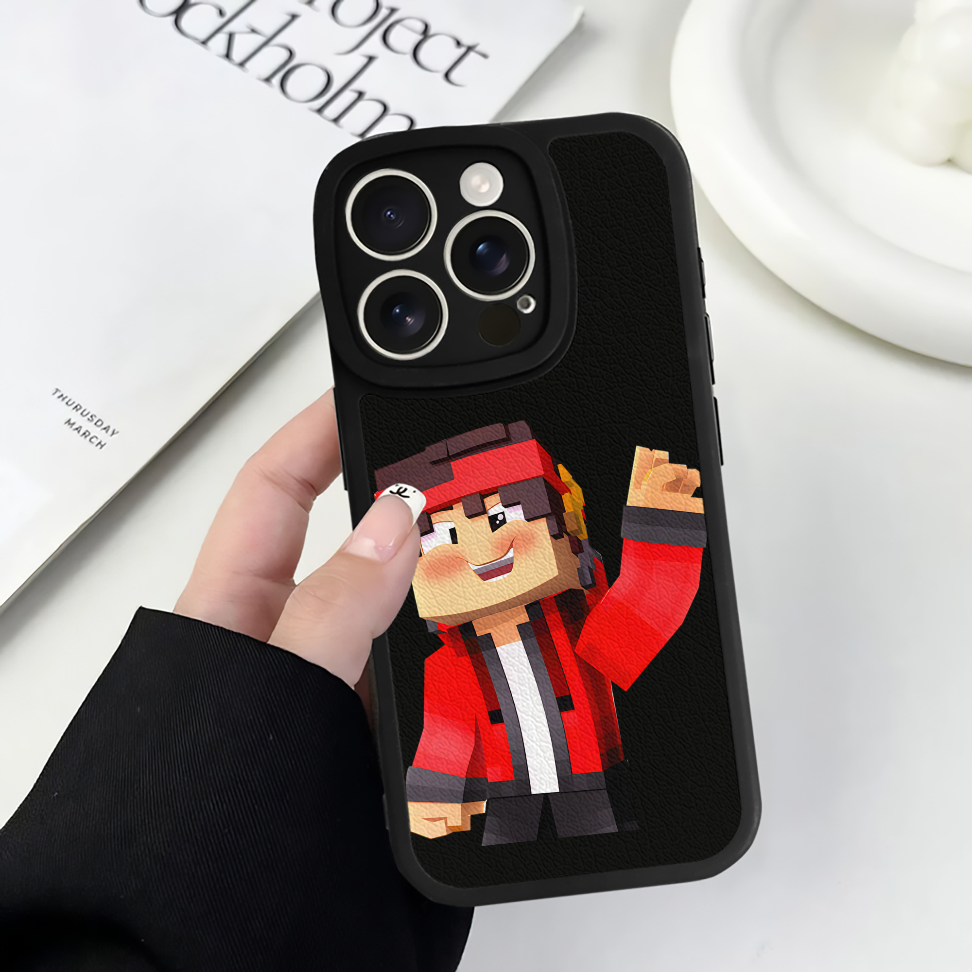 （画像用） マインクラフト ブロックの世界 Minecraft MC Block world 【iPhone 16シリーズ対応】シリコンスマホケース（レザー調） 材質：シリコン